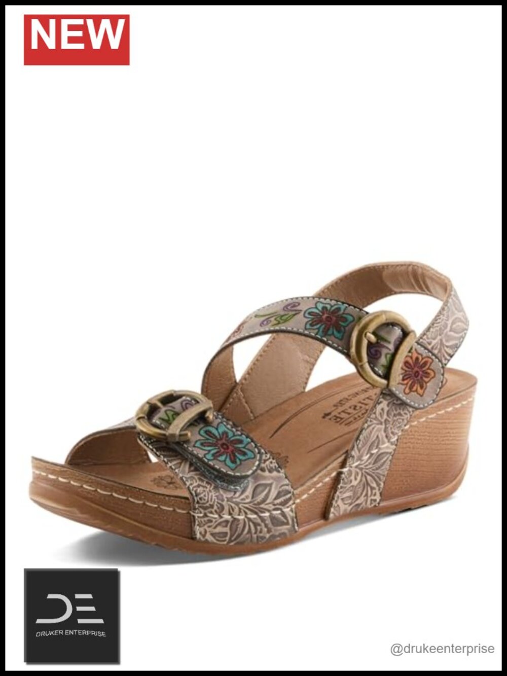 Women's Hand-Painted Leather Wedge Sandals with Adjustable Buckles